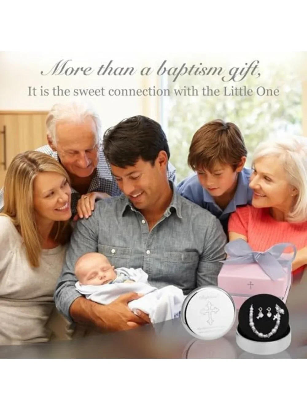 Sterling Silver Baptism Bracelet with Cultured Pearls & 3 Charms, Gift Boxed